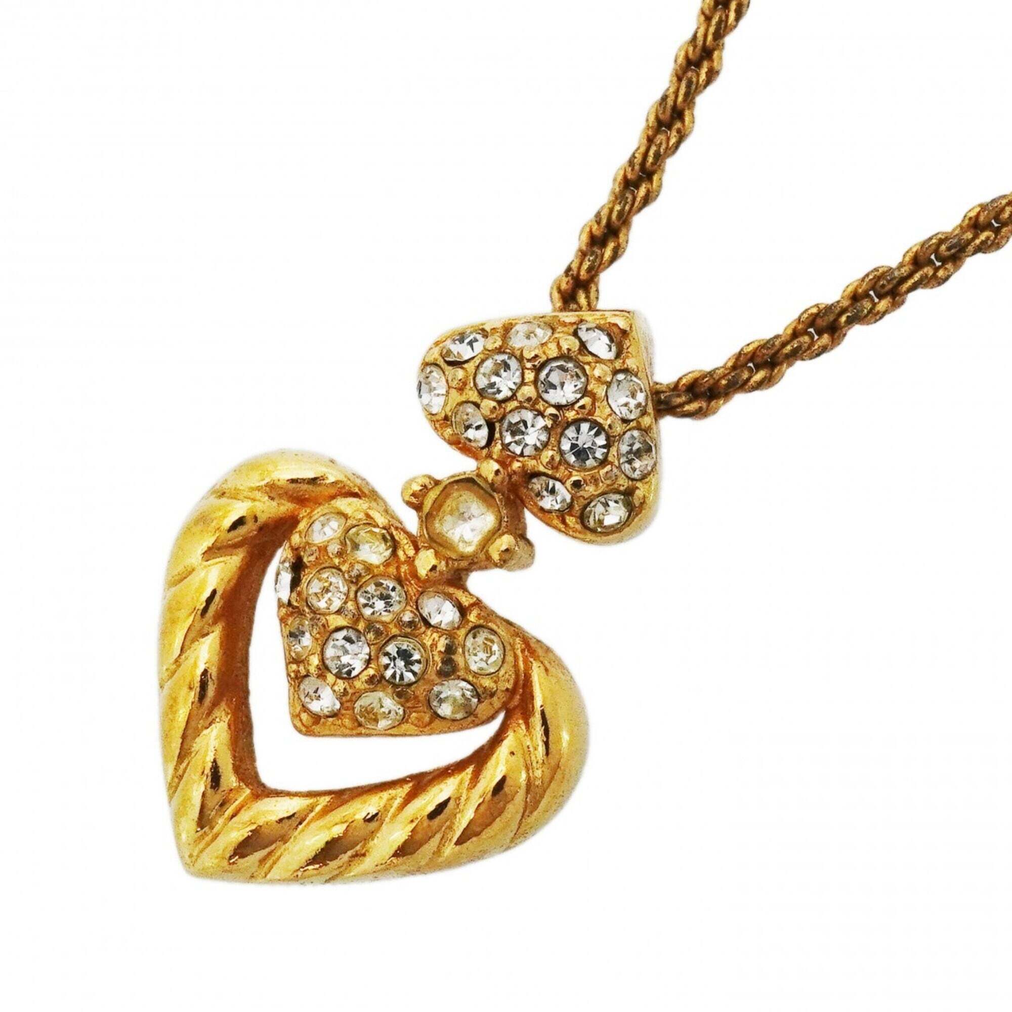Christian Dior Necklace Gp Plated Rhinestone Gold Womens 235$